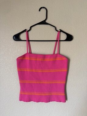 Say What? Pink Stripe Knit Crop Top Cami Adjustable Straps Fitted Summer L